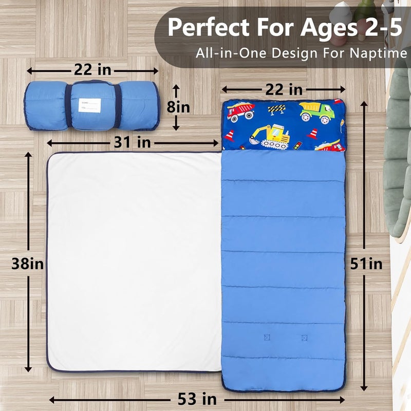 PRIMLECT Lightweight Toddler Nap Mat Perfect for Warm Sleepers, Portable Sleeping Bag with Removable Pillow and Fleece Blanket, Washable, Great for 3 Seasons, Daycare, Preschool, Boy and Girls - Image 3
